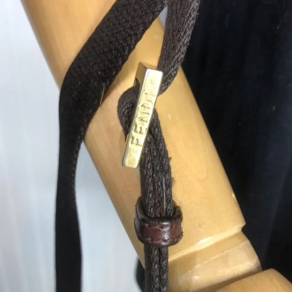 FENDI Zucca Canvas Leather Olive Green Brown Crossbody Messenger Shoulder Bag